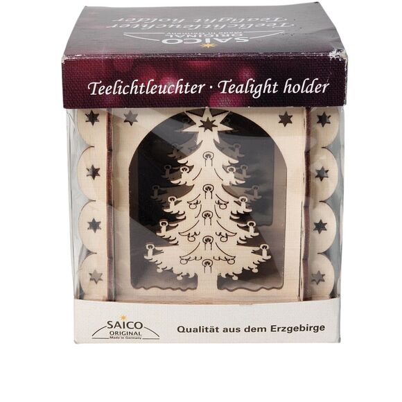 Saico Germany Wood Tealight Holder Christmas Tree Paris Eiffel Tower Handcrafted - Picture 1 of 10